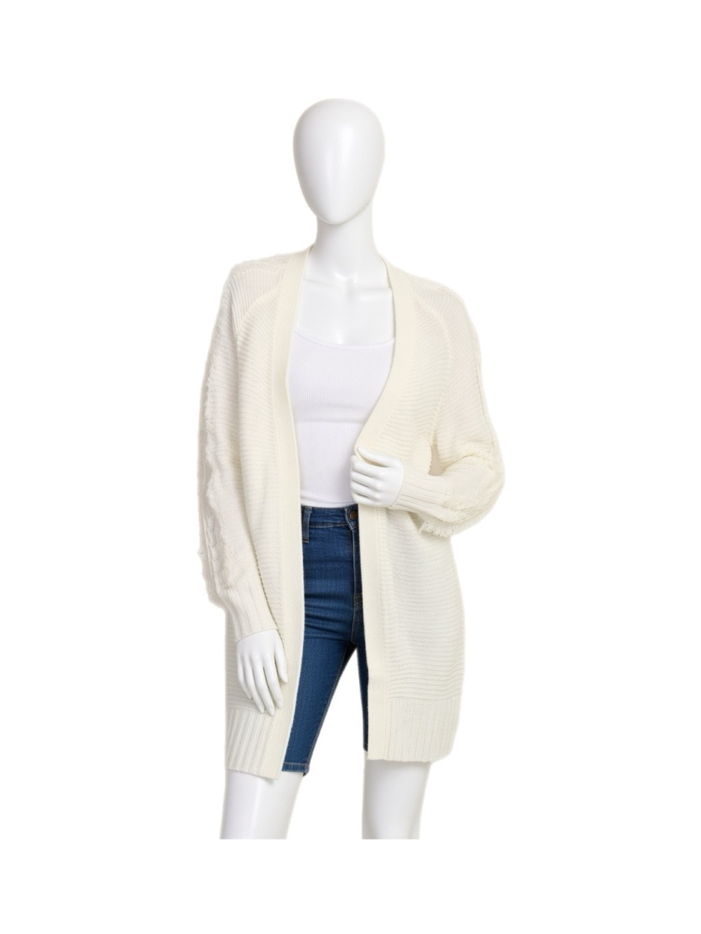 POLAGRAM Ivory frayed sleeve cardi M L